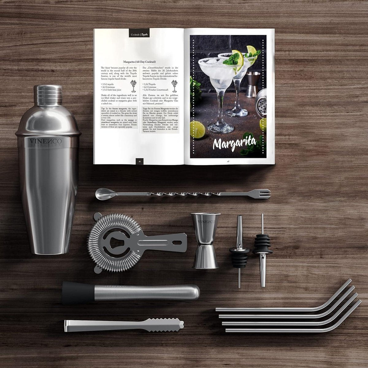13 Delige RVS Cocktail Shaker Set - Bartender Kit Met Receptenboek - Martini Gin-Tonic Mojito Longdrinks - Premium Bar Accessoires voor Feest Verjaardag - Cadeau Man Vrouw cocktail shaker rose gold