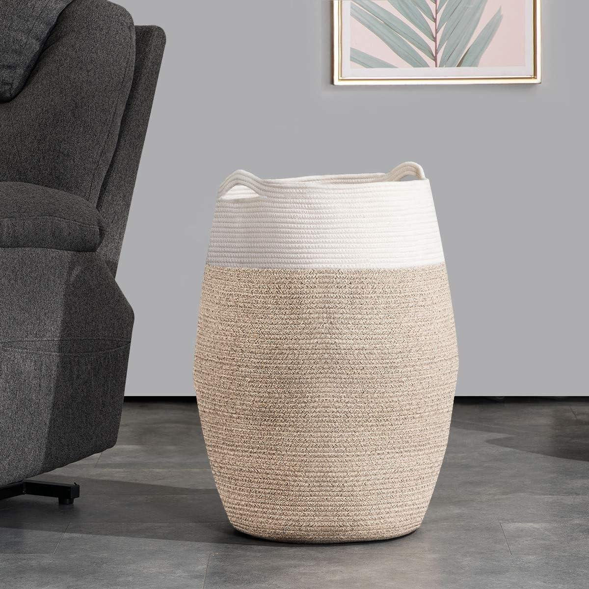 Wasmand Grote geweven katoenen touw mand voor wasgoed - Wasmand voor wasserette of slaapkamer - Hoogte 256 cm - Bruin. Waszak