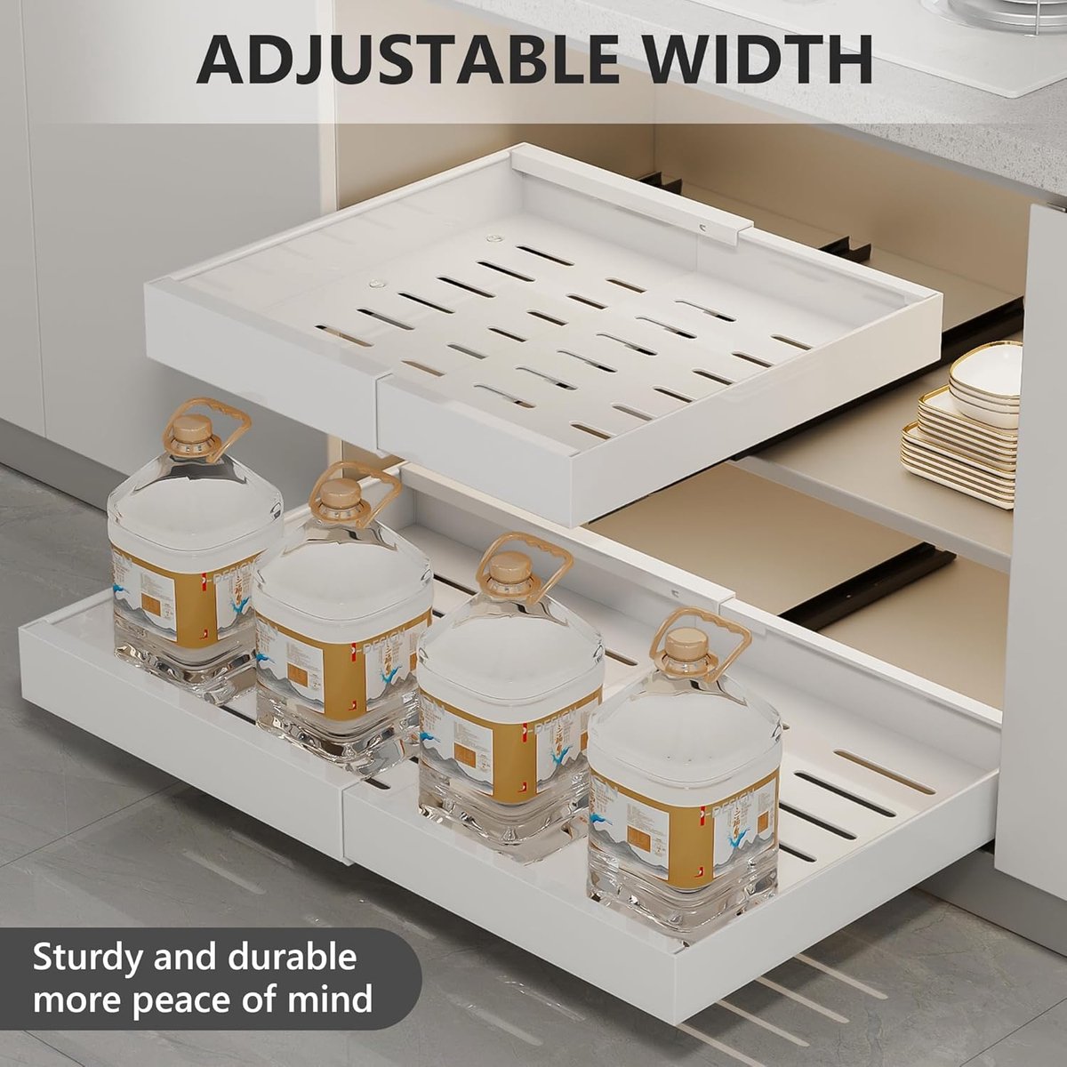 uitschuifbare kastorganizer met telescopische lade, uittrekbare kastorganizer om te lijmen, lade voor keuken, badkamer en meer, keukenkastorganisatiesystemen, uitschuifbare kastlade, organizer keukenkast
