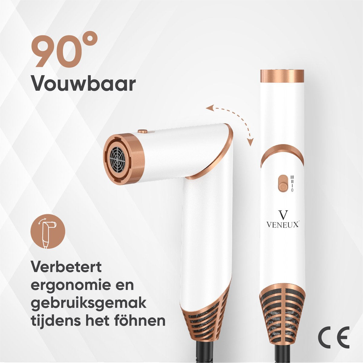 VENEUX® 6-1 Föhnborstel - Airstyler - Krulborstel - Wit / Goud - Krultang