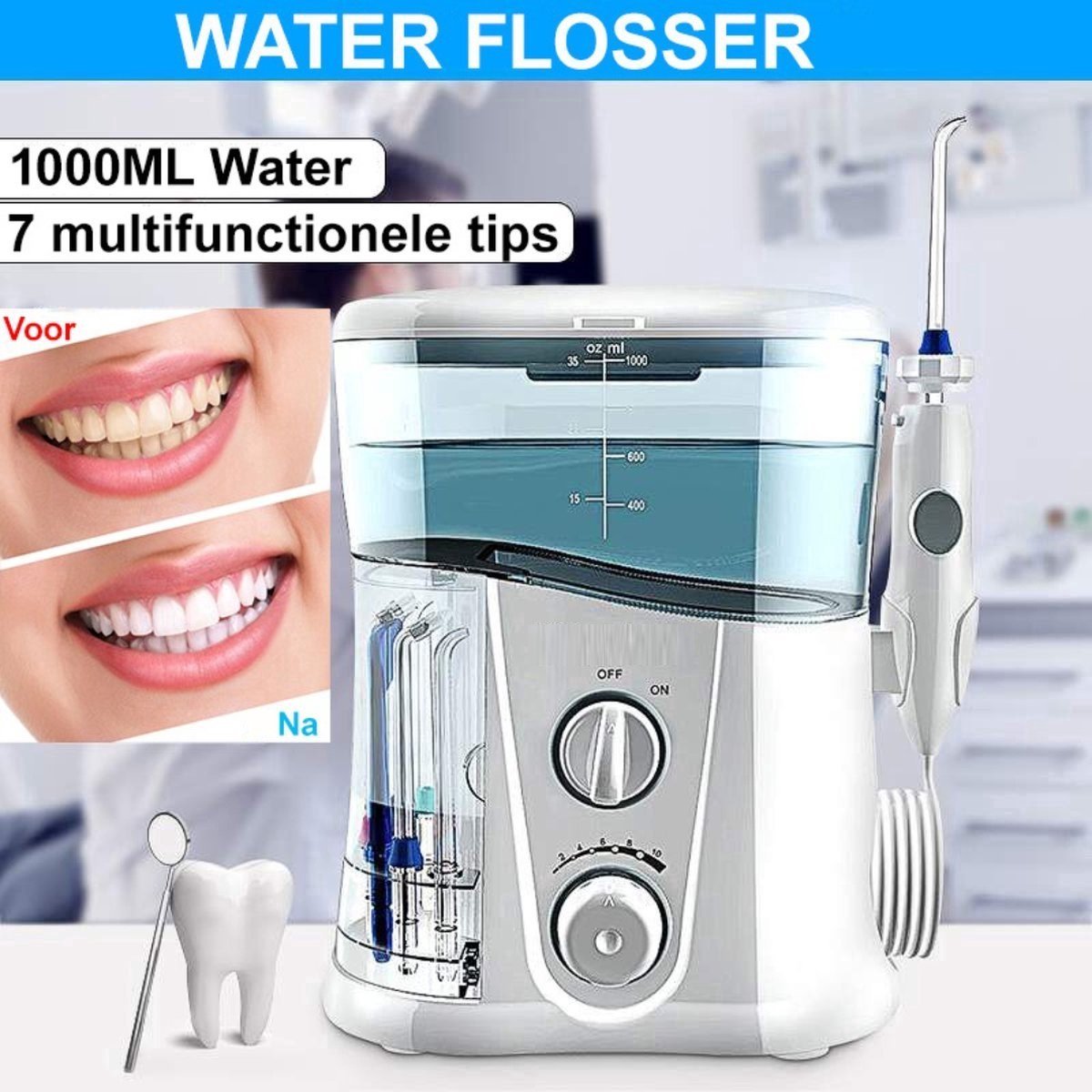 Waterflosser - Elektrische Monddouche - Tandsteen- en Tandplakverwijderaar - Inclusief Opzetstukjes
