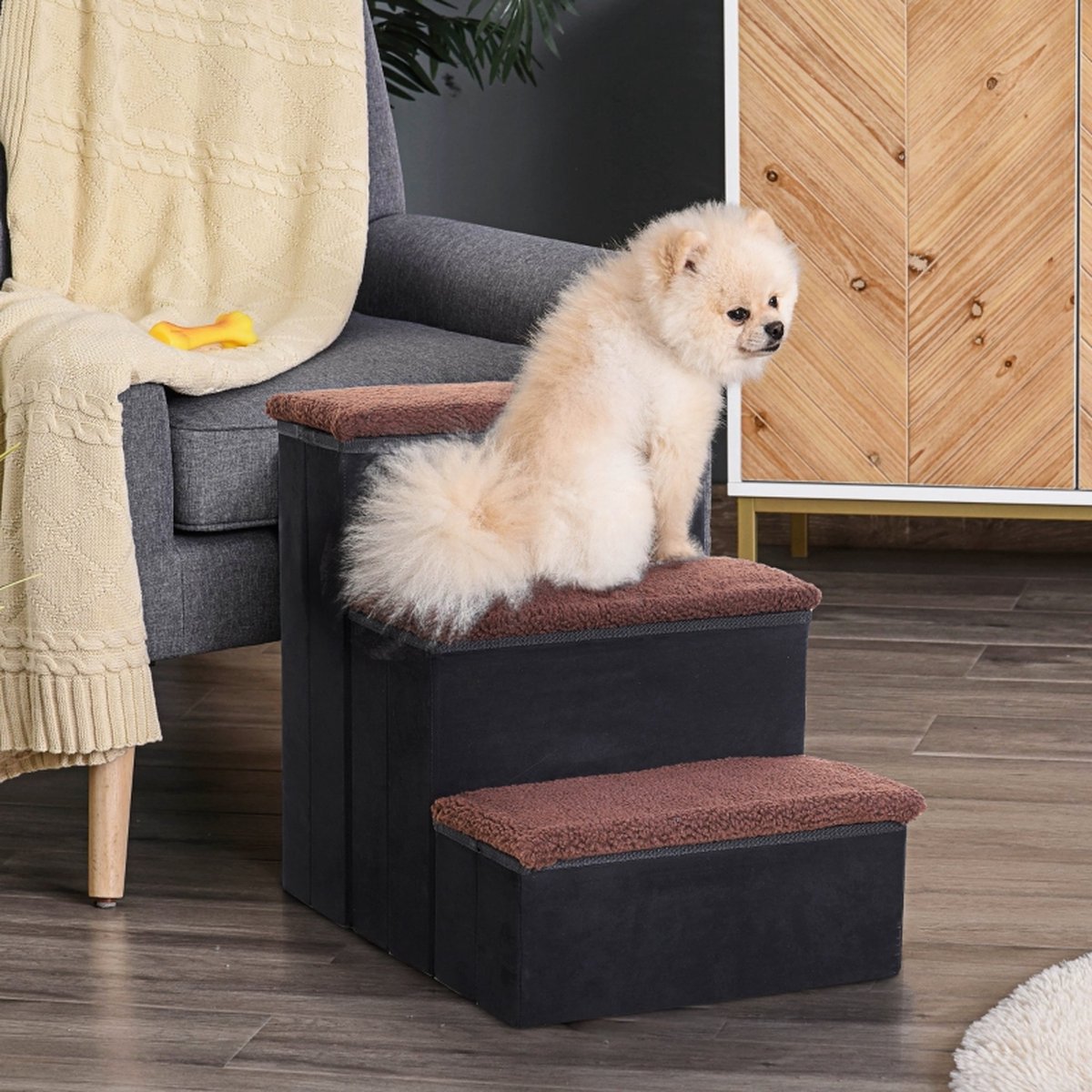Dog steps with 3 steps - Cat steps - Pet steps - Steps - Stool - Black 40 x 54 x 48 cm