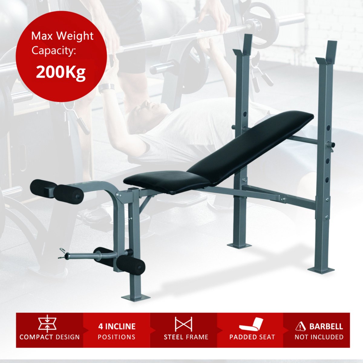 Fitnessbank - Bankdrukbank - Krachttraining - Fitness bank - Bench press - Leg Curl