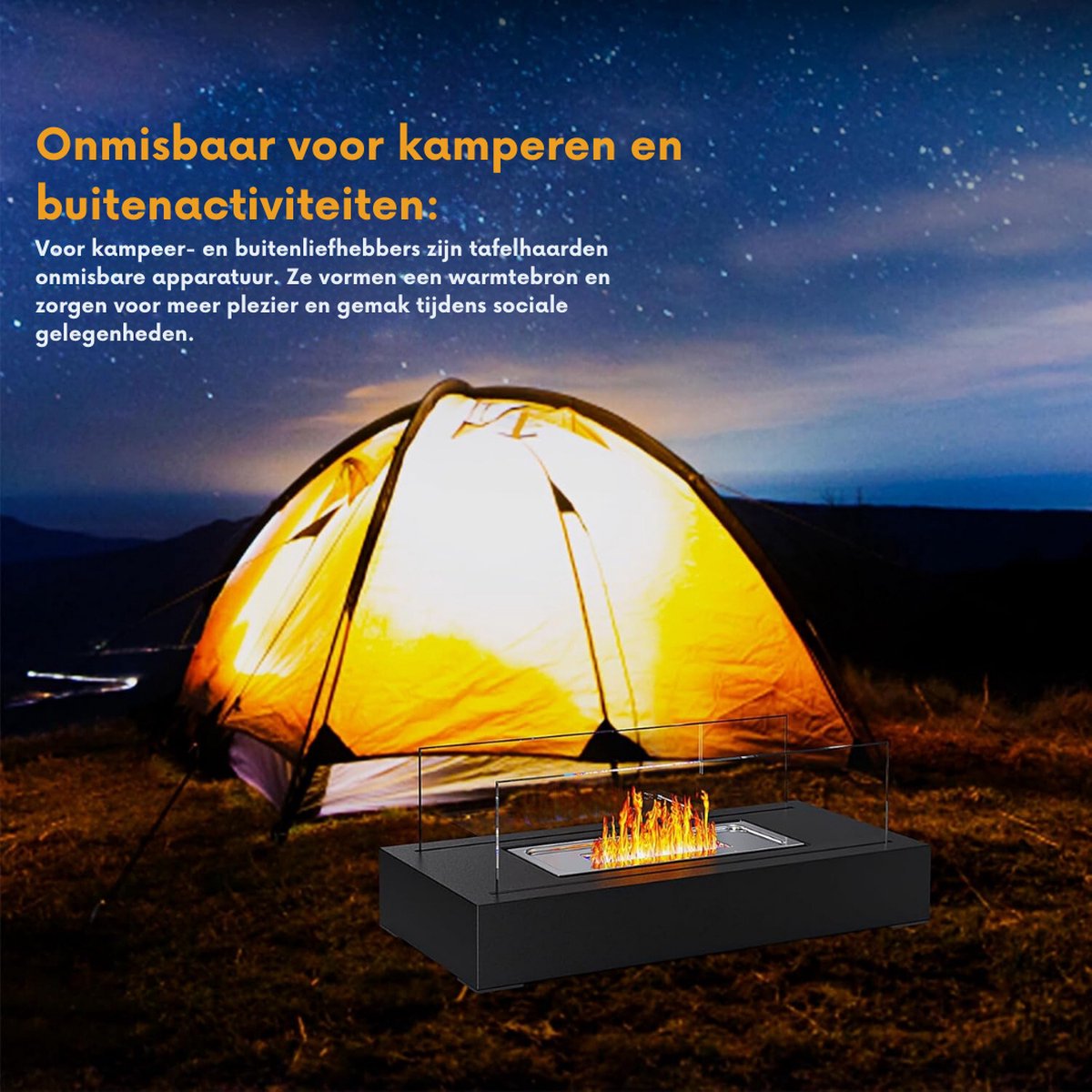 Table Fireplace - For Outdoor Use - Decorative Fireplace - With Accessories - Bio Ethanol Not Included - Glass - Indoor Flame