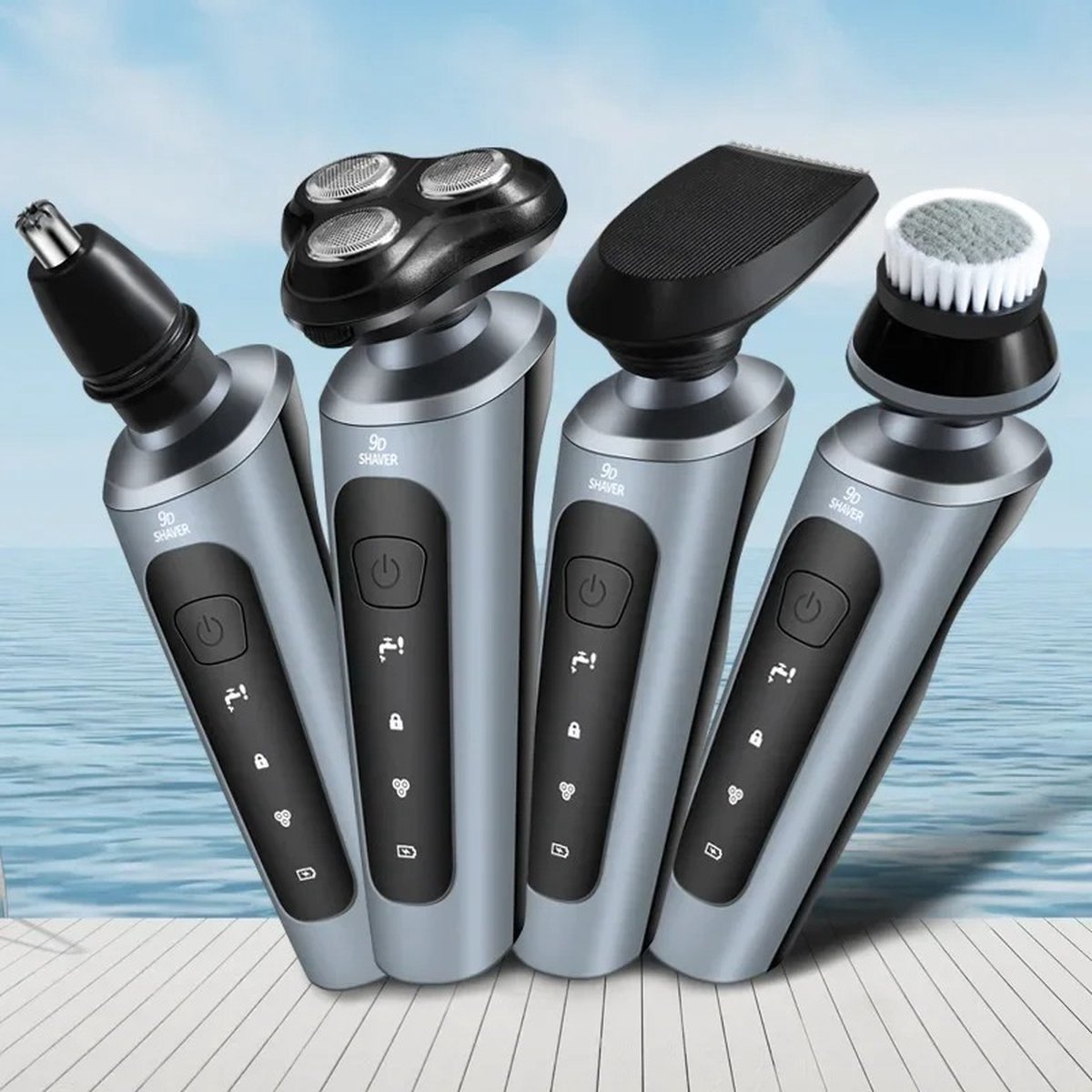 Nique Shaver for Men - 4 in 1 - Massage Brush - Nose Hair Trimmer - Beard Trimmer - Waterproof - Green