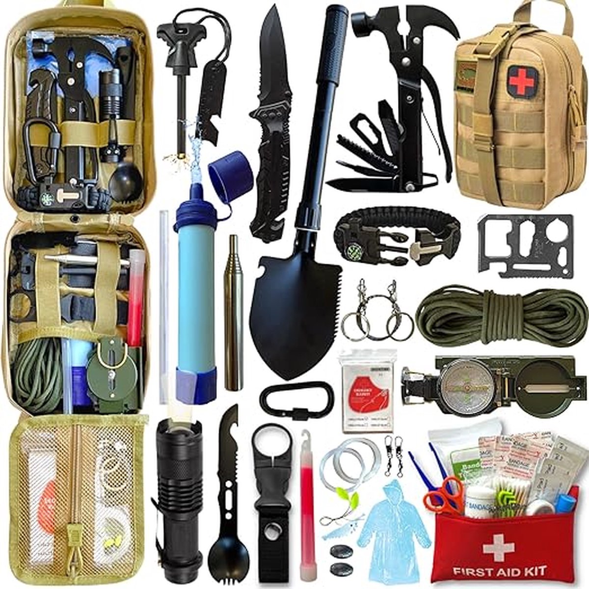Overlevingsset - EHBO-set - Militaire Gereedschappen - Multifunctionele Kampeerset - Survivalset - Eerste Hulp