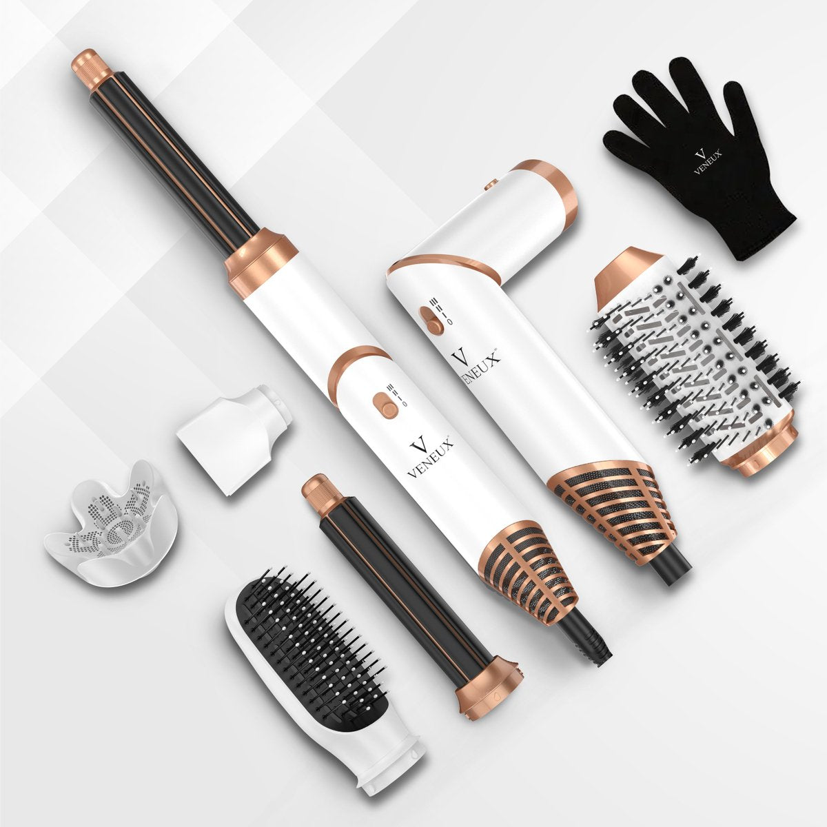 VENEUX® 6-1 Föhnborstel - Airstyler - Krulborstel - Wit / Goud - Krultang