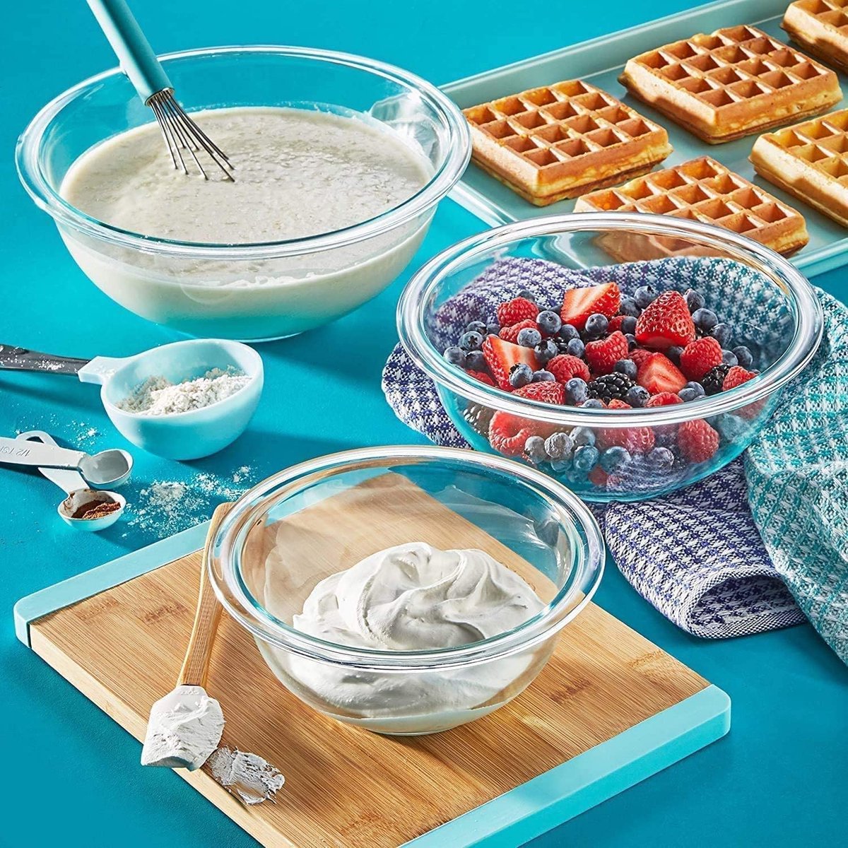 Glazen Mengkommen Set van 5 Glazen Kommen met Deksels, Ruimtebesparende Nesting Kommen, Antislip Saladekommen BPA-vrij voor Combineren, Opslag en Koken