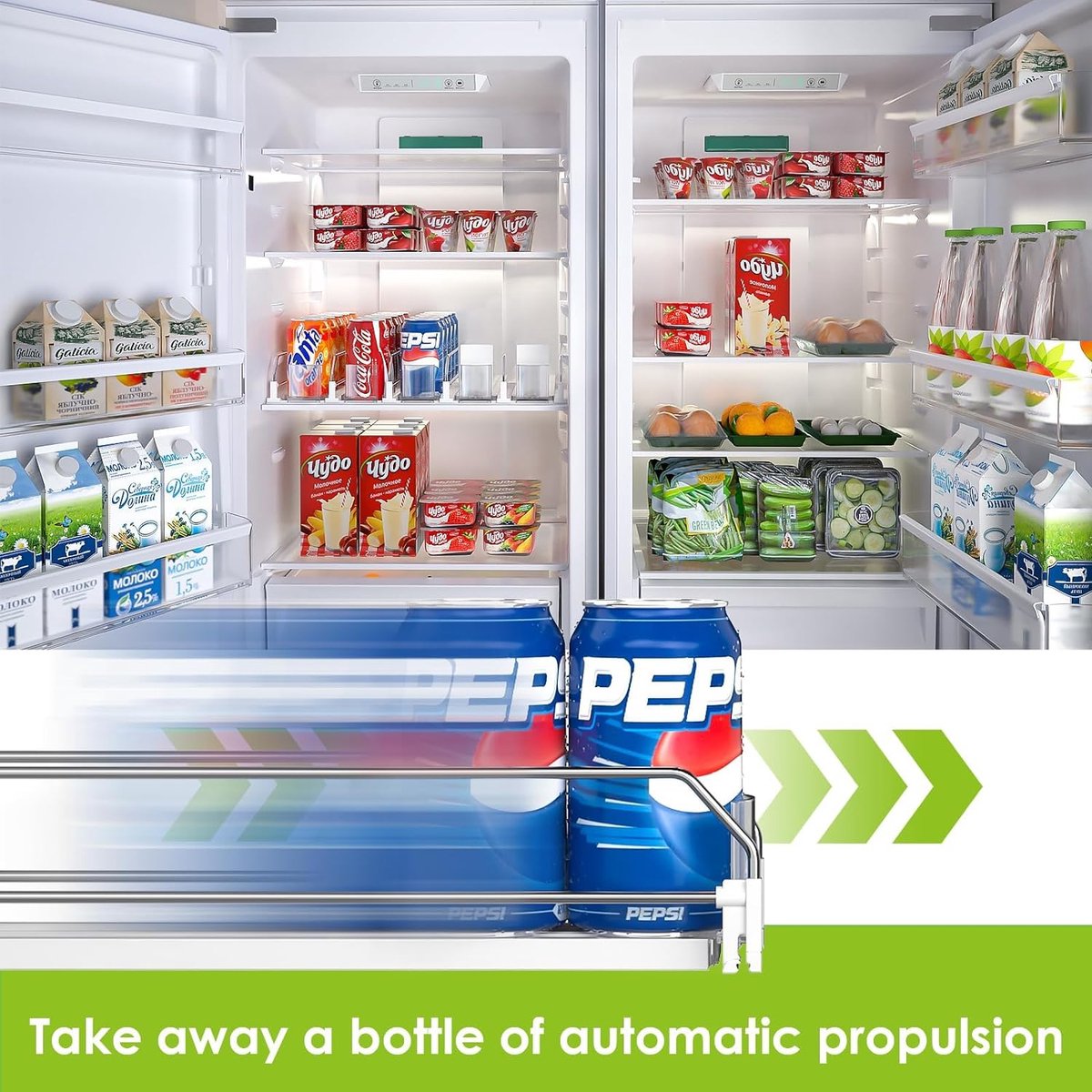Self-sliding can organizer, refrigerator organizer, can dispenser, refrigerator, automatic refrigerator organizer with adjustable width, for drinks, beer, soda (holds 25 cans, white)