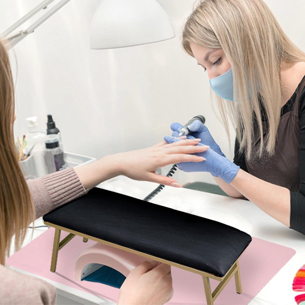 Nagelkussen met opvouwbare houder - microvezel lederen handsteun kussen - voor manicuresalon - zwart