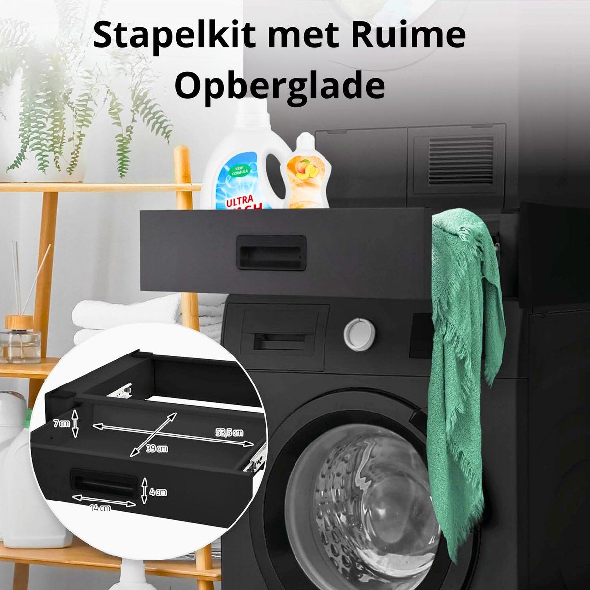 Universal Stacking Kit Washing Machine Dryer With Drawer Black 60.5x54x15 - Intermediate Piece Washing Machine Dryer For A Tidy Laundry Room