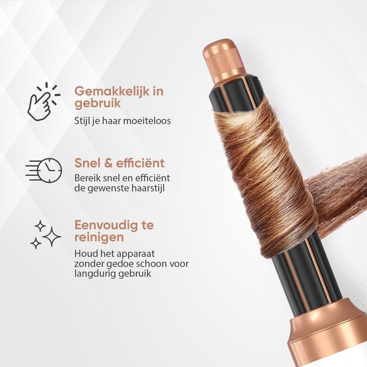VENEUX® 6-1 Föhnborstel - Airstyler - Krulborstel - Wit / Goud - Krultang