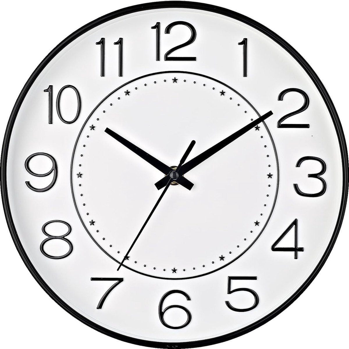 Wandklok 25,5 cm Stille Niet-Tikkende Ronde Wanddecoratie, Wandklokken voor Woonkamer Keuken Kantoor (Wit Zwart)