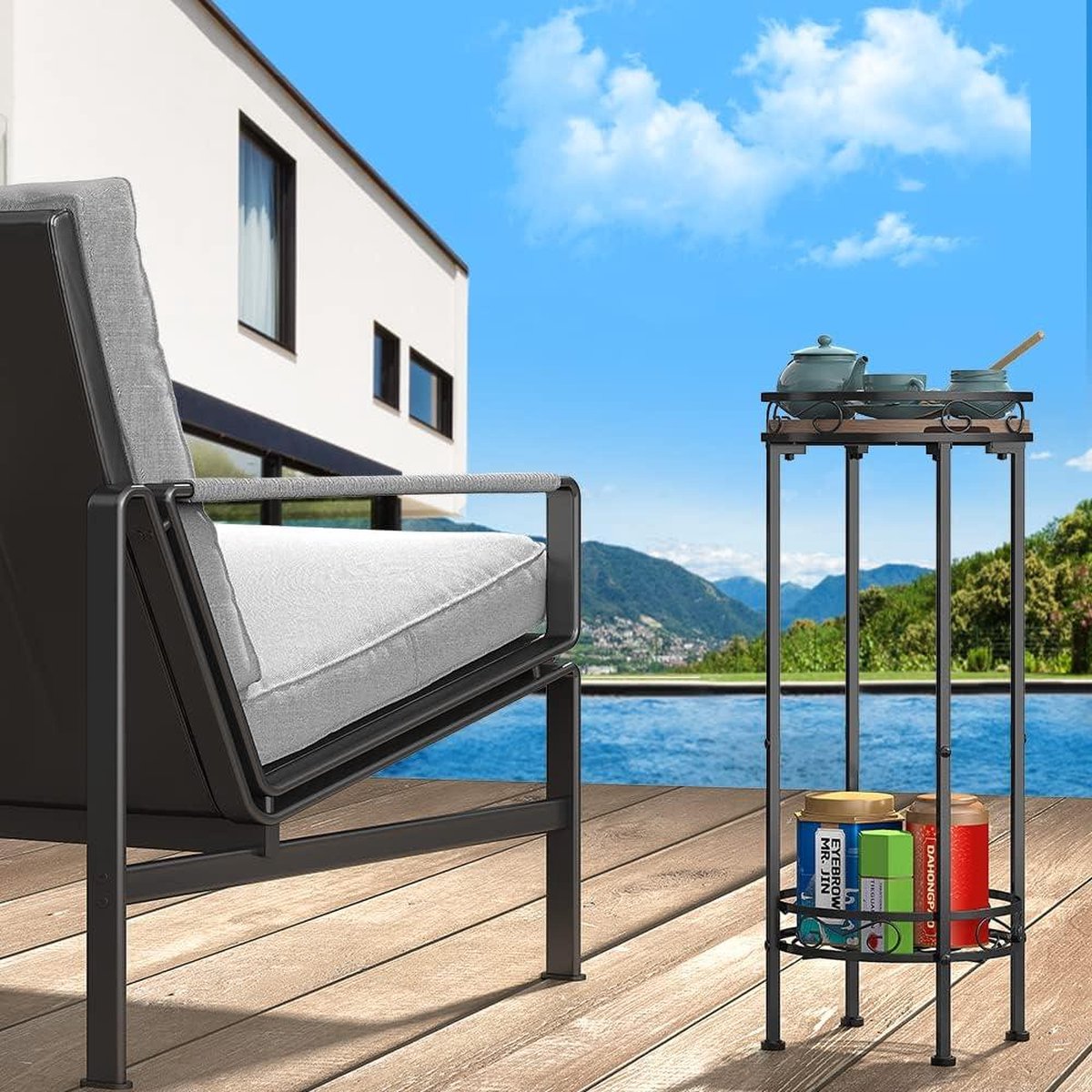 Plantentafel 2-laags hoge metalen plantenstandaard voor binnen - plantenstandaarden bloemstandaard bloempot displaystandaard tuinterras zwart 70x30cm plantentafel