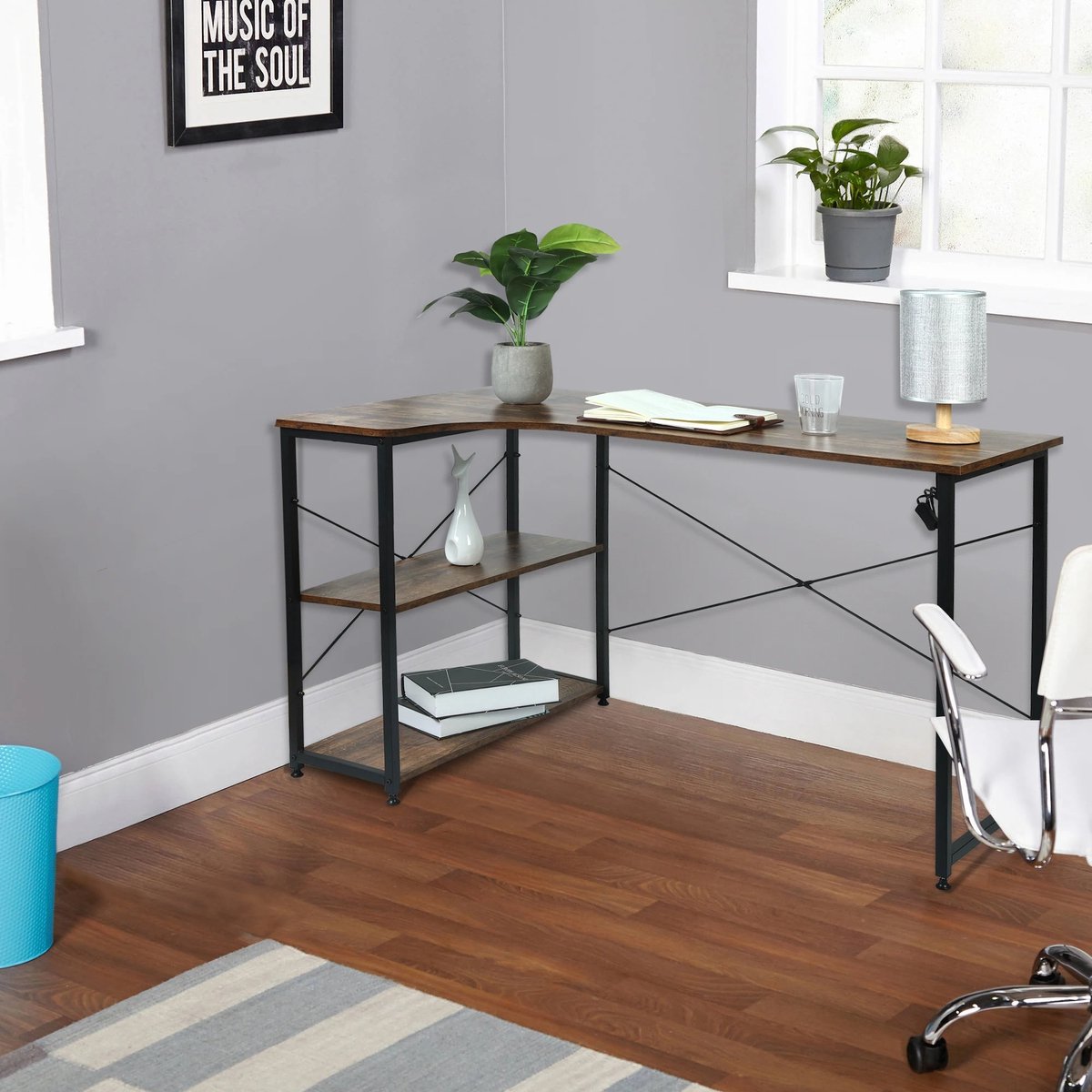 Asaam-computertafel-bureau met 2 legplanken-computer-pc-bureau-kantoortafel-werktafel met boekenplank-werkstation voor home office-moderne schrijven studeertafel
