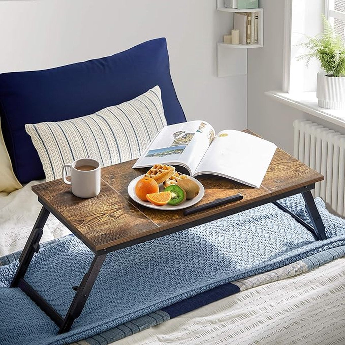 Bedtafel - Opvouwbaar dienblad - laptoptafel voor bed, laptoptafel voor bed, laptoptafel voor lezen of ontbijt, 35D x 71W x 23H centimeter
