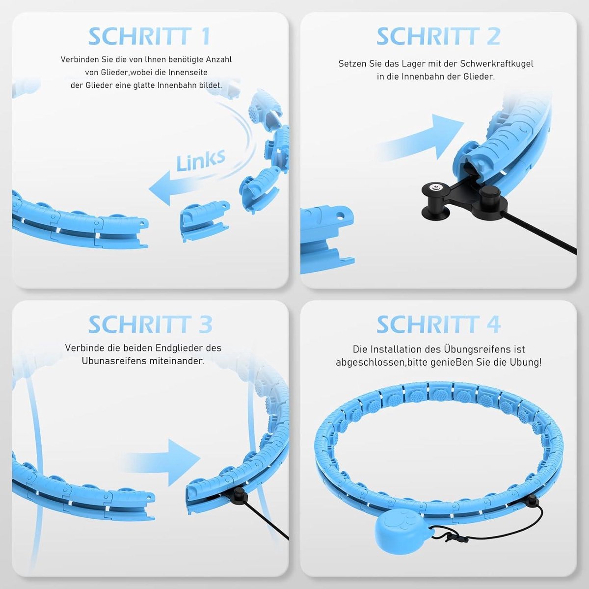Hoola Hoop Fitness voor volwassenen gewogen hoelahoepel met zachte gewichtsbal - Infinity Fitness Hoop Plus Size - 24 afneembare schakels - slimme trainingsapparatuur voor vrouwen