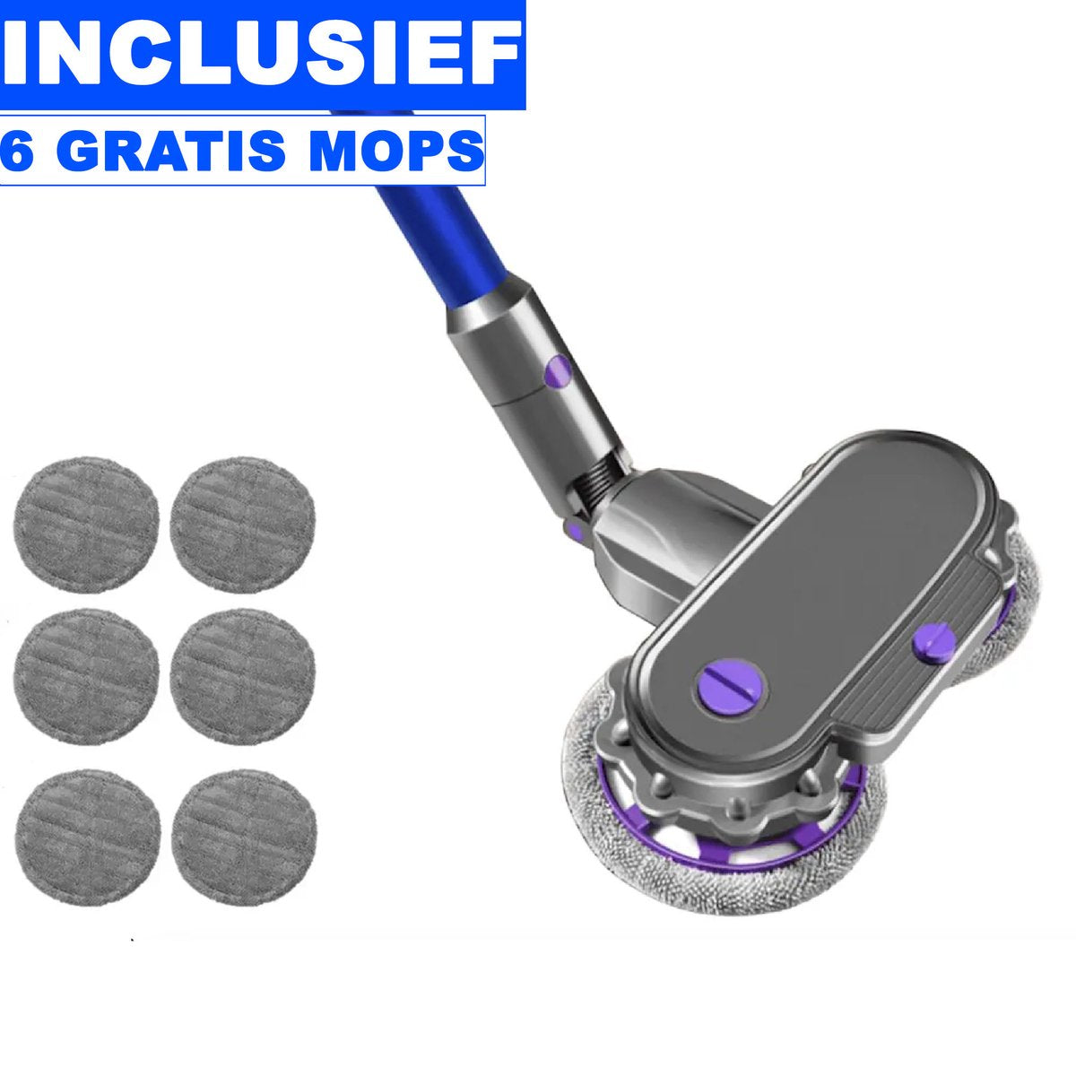 Elektrische Dweil geschikt voor Dyson Steelstofzuiger - Mondstuk Accessoires Opzetstuk & Dweilsysteem voor V7 / V8 / V10 / V11 series - Vloerwisser en Vloermop - Nat & Droog - Inclusief 6 dweilmops
