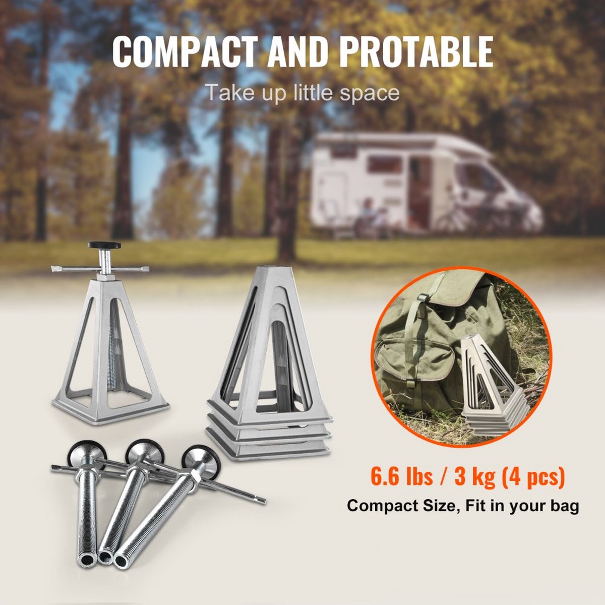 4 st. Stapelkrik Trolleykrik 2,72 ton per krik, krikstandaard Autokrik 280-435 mm hoogtebereik, campersteun aanhangerkrik zilver, camperstabilisatiesteunen