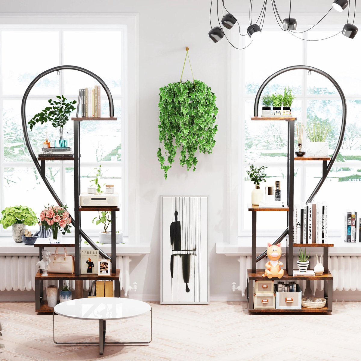 Plantenstandaard - Plantenrek - Plantentafel - Voor Binnen En Buiten - Hartvorm - 112x28x165cm - Zwart - Bruin