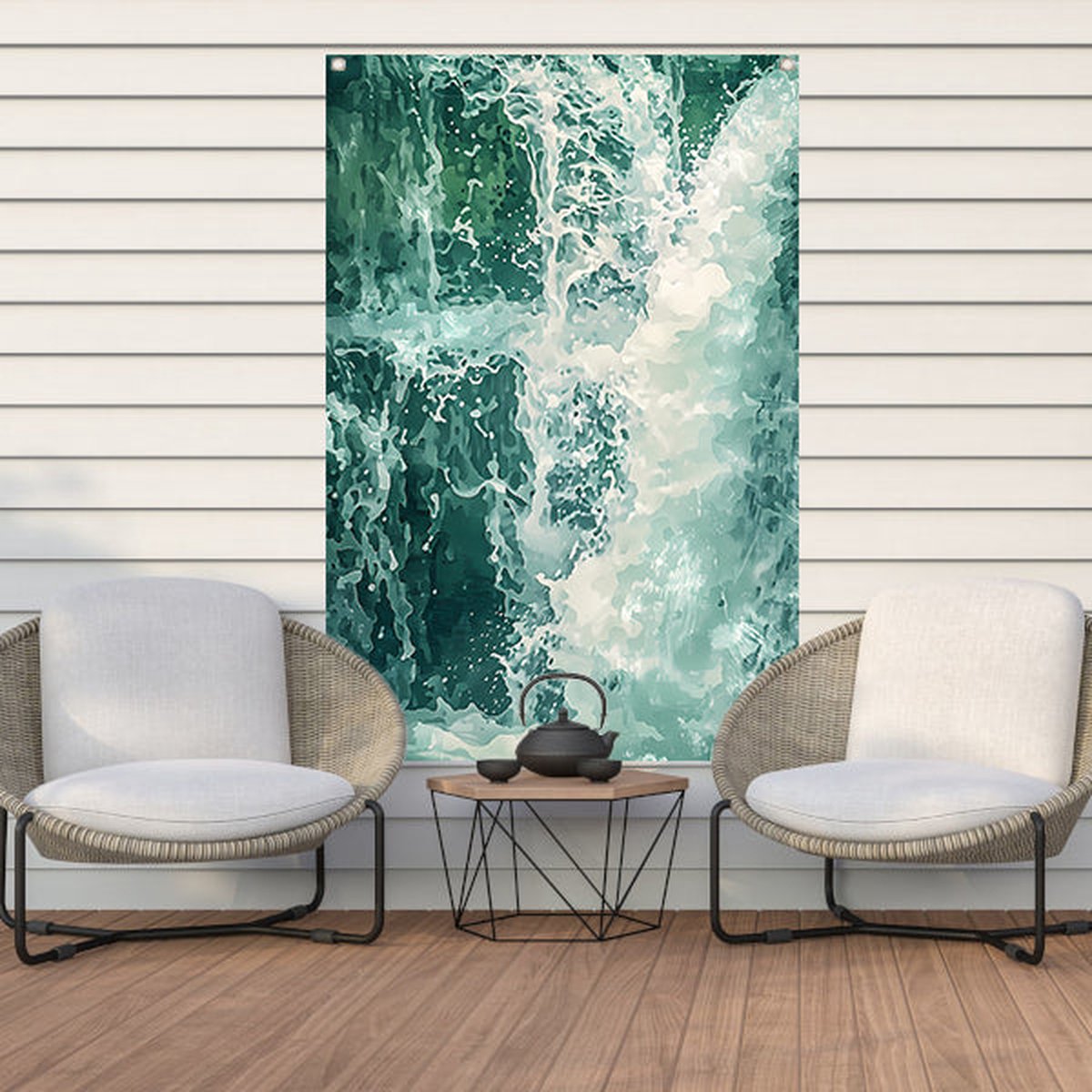 Waterfall garden poster - Nature poster - Foam garden poster - Outdoor wall decoration - Outdoor painting fence - Garden decoration garden poster 100x150 cm