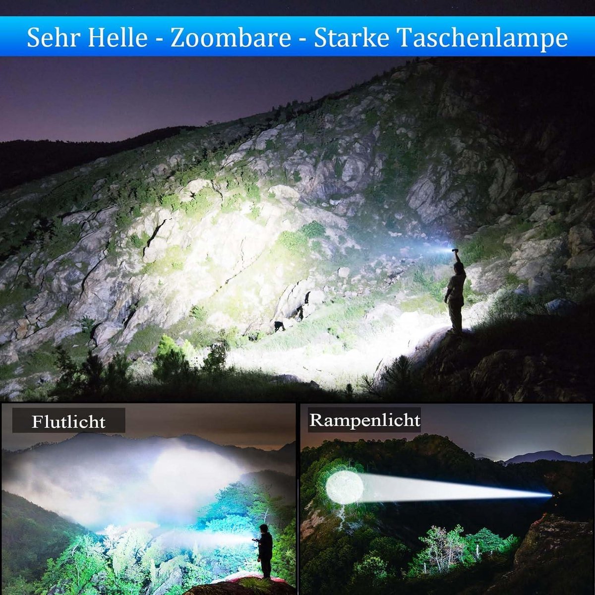 200.000 Lumen Oplaadbare LED Zaklamp - Super Helder - Tactische Zaklamp - 3 Verlichtingsmodi - Ingebouwde 10800 mAh Oplaadbare Batterij - High Power - JAY-PARK Zaklamp