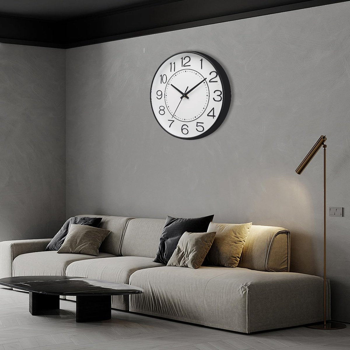 Wandklok 25,5 cm Stille Niet-Tikkende Ronde Wanddecoratie, Wandklokken voor Woonkamer Keuken Kantoor (Wit Zwart)