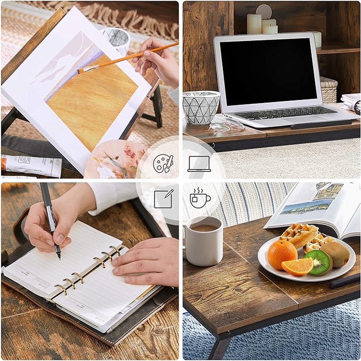 Bedtafel - Opvouwbaar dienblad - laptoptafel voor bed, laptoptafel voor bed, laptoptafel voor lezen of ontbijt, 35D x 71W x 23H centimeter