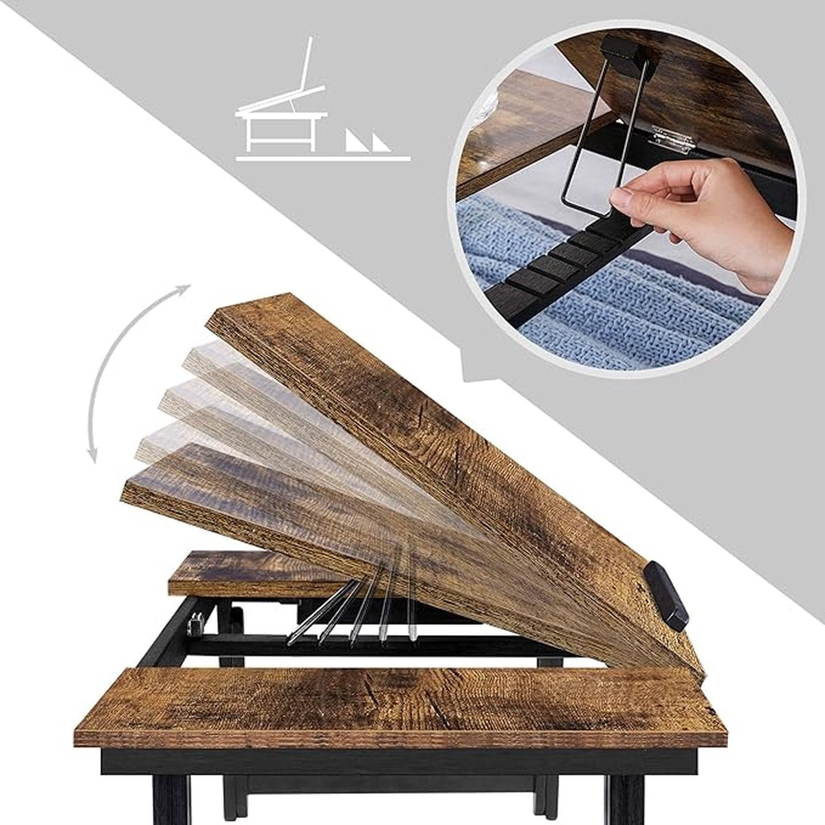 Bedtafel - Opvouwbaar dienblad - laptoptafel voor bed, laptoptafel voor bed, laptoptafel voor lezen of ontbijt, 35D x 71W x 23H centimeter