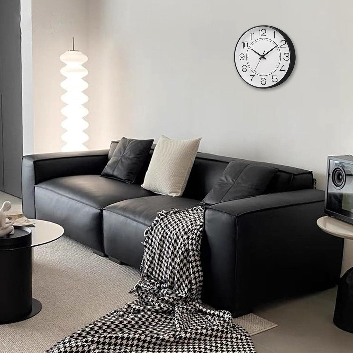 Wandklok 25,5 cm Stille Niet-Tikkende Ronde Wanddecoratie, Wandklokken voor Woonkamer Keuken Kantoor (Wit Zwart)