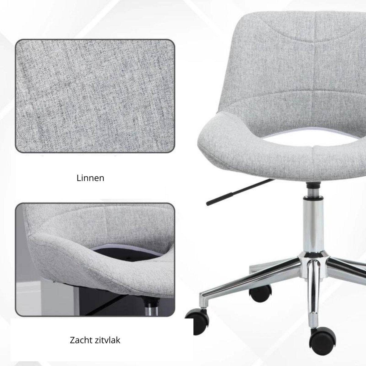 Office Chair - Ergonomic Office Chair - Chair - Swivel - Grey - 49 x 56.5 x 73-82.5 cm