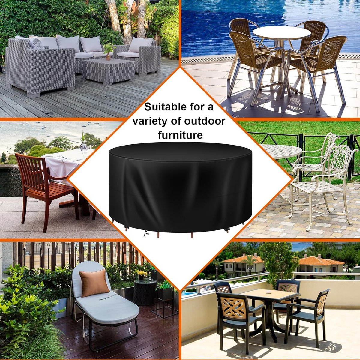 Tuinmeubelhoes, rond, Ø 130 x 75 cm, afdekhoes van 420D Oxford-weefsel, waterdicht, uv-bestendig, beschermhoes voor meubelsets, tuintafel, loungeset, zwart
