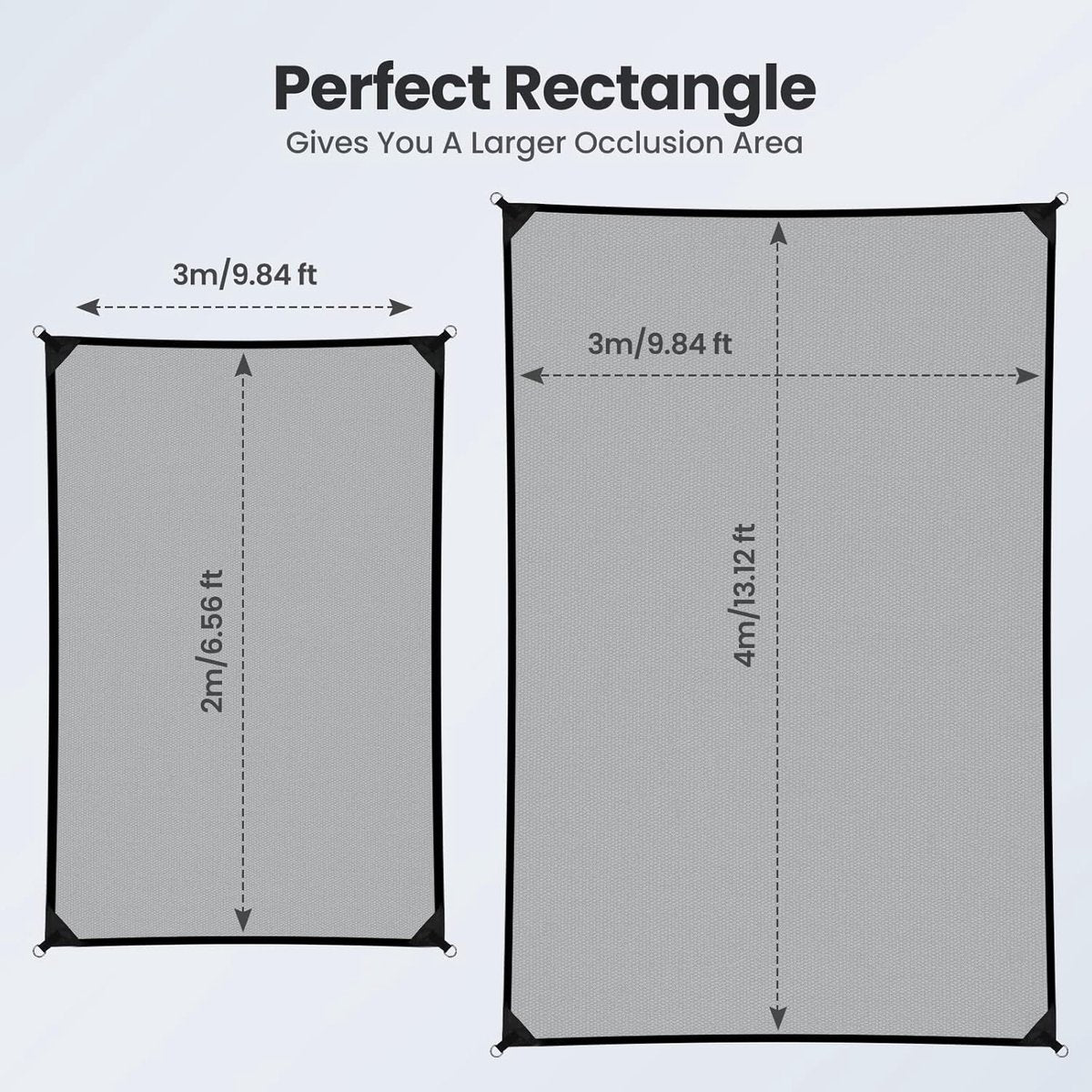 Rechthoekig zonnezeil, 3 x 4 m, vierkante polyester luifel met ogen en bevestigingstouwen voor tuin, terras, camping, buitenruimte, weerbescherming, 95% UV-bescherming, waterdicht,