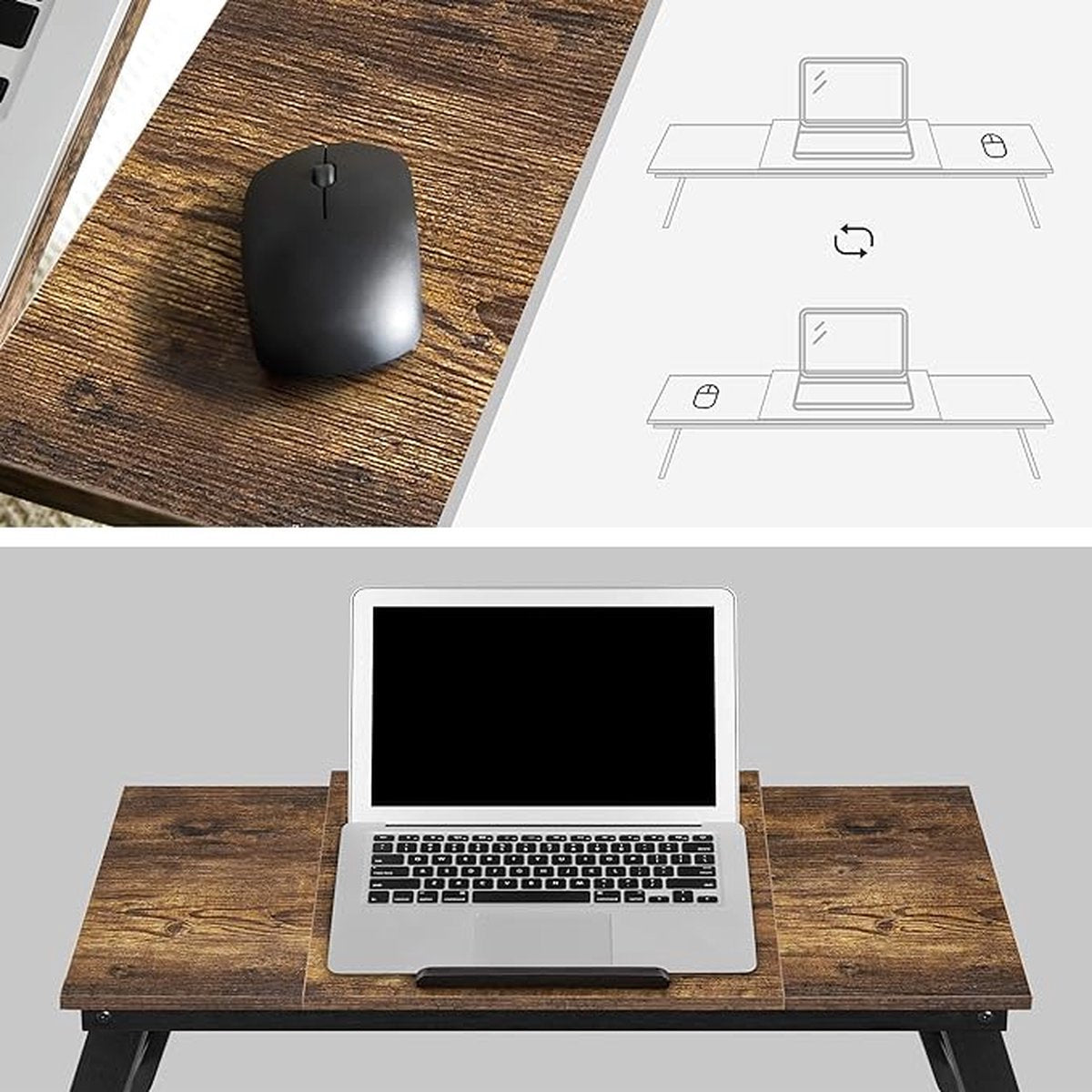 Bedtafel - Opvouwbaar dienblad - laptoptafel voor bed, laptoptafel voor bed, laptoptafel voor lezen of ontbijt, 35D x 71W x 23H centimeter
