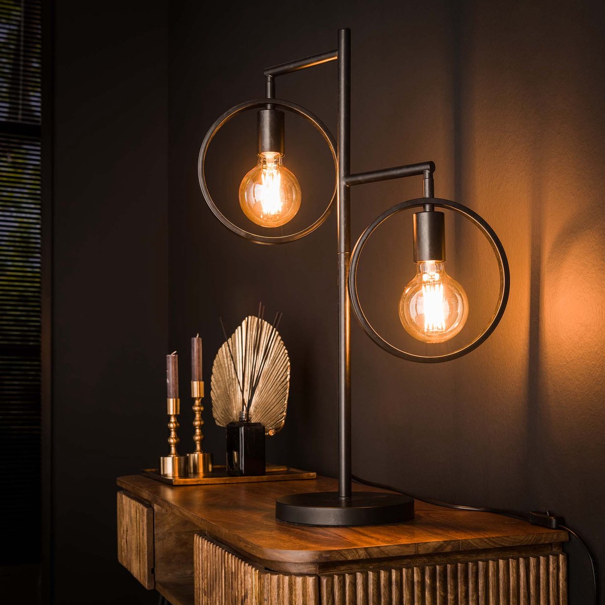 Industrial table lamp Ring | 2-lights | charcoal black | 50x22x70 cm | design desk lamp / living room | metal | modern lighting