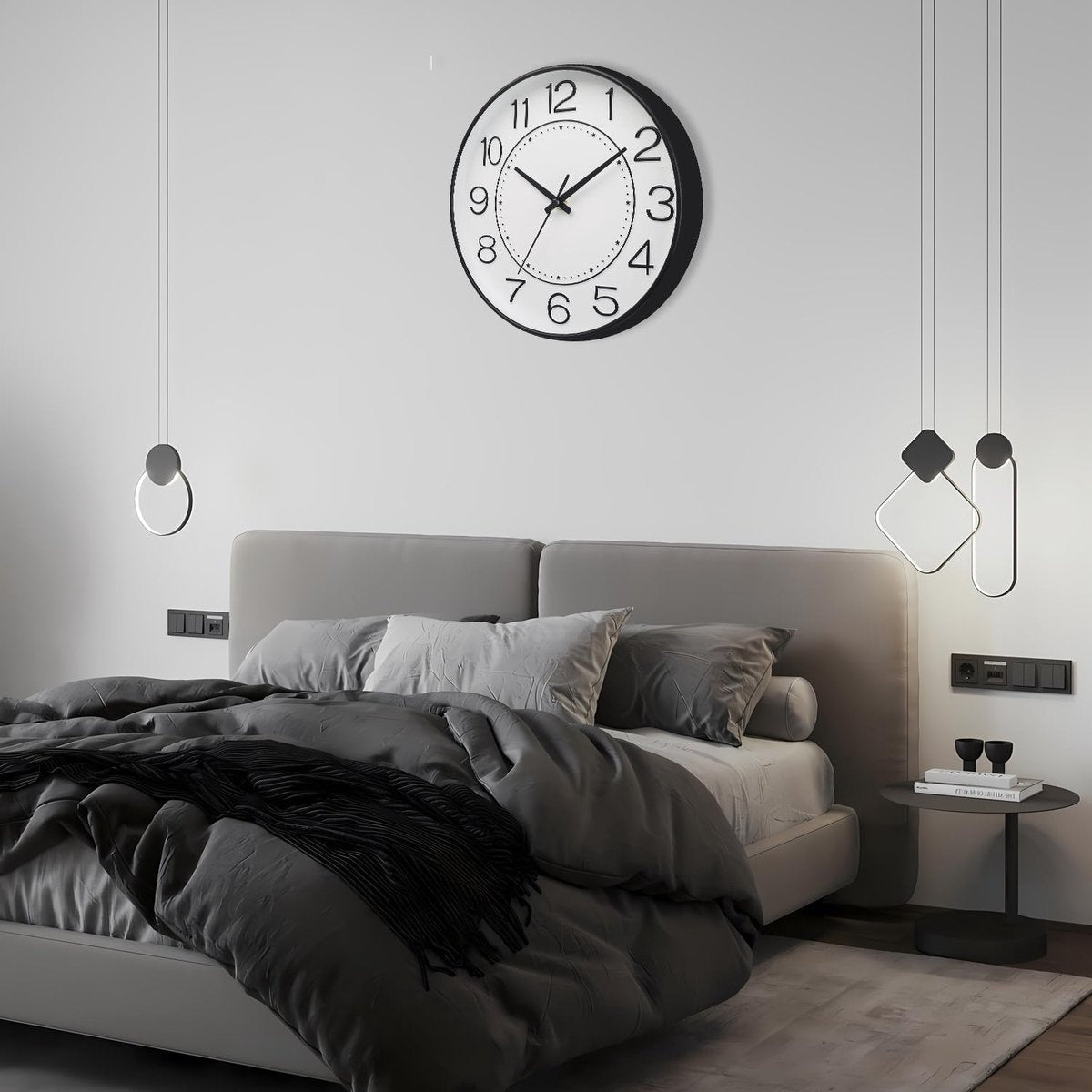 Wandklok 25,5 cm Stille Niet-Tikkende Ronde Wanddecoratie, Wandklokken voor Woonkamer Keuken Kantoor (Wit Zwart)