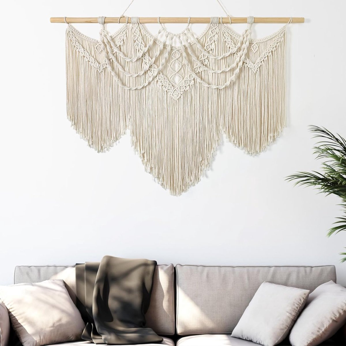 Grote macramé wandhanger, Boheems chic, geweven wandtapijt, boho, wanddecoratie, katoenen touw, wandtapijt, muurdecoratie, kunsthandwerk voor slaapkamer, woonkamer, woning, wandgordijn,