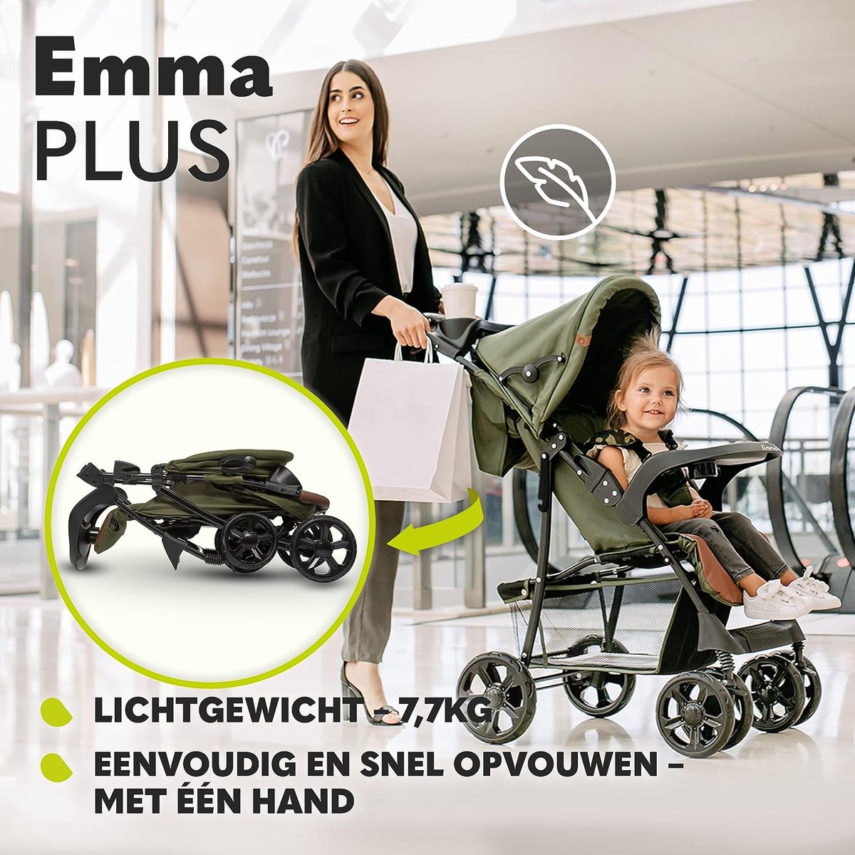 Lichtgewicht buggy tot 15 kg, kinderwagen van ca. 6 maanden tot ca. 3 jaar, wandelwagen met 5-punts veiligheidsgordels, rugleuningverstelling tot ligpositie, snel opvouwsysteem