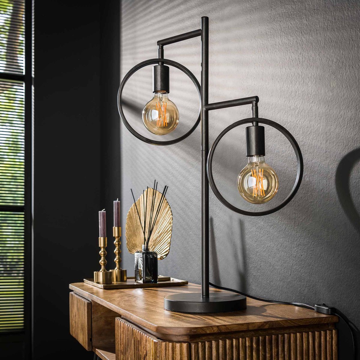 Industrial table lamp Ring | 2-lights | charcoal black | 50x22x70 cm | design desk lamp / living room | metal | modern lighting