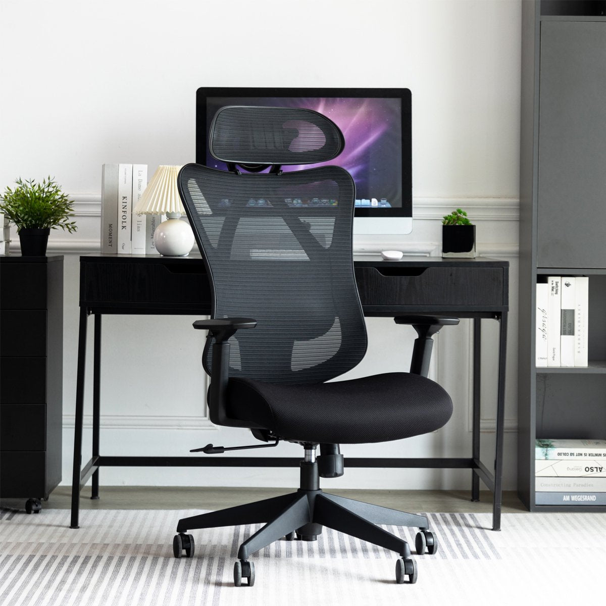 Ergonomische Bureaustoel - Bureaustoelen voor volwassenen - Ergonomische bureaustoel - Verstelbare zitdiepte - Onderstel van aluminiumlegering - Maximale belasting 150KG - zwart
