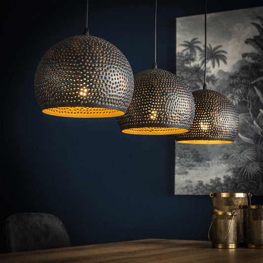 Hanglamp Punch Bol | 3 lichts | bruin / zwart | metaal | in hoogte verstelbaar tot 150 cm | Ø 25 cm | eetkamer / eettafellamp | modern / sfeervol design