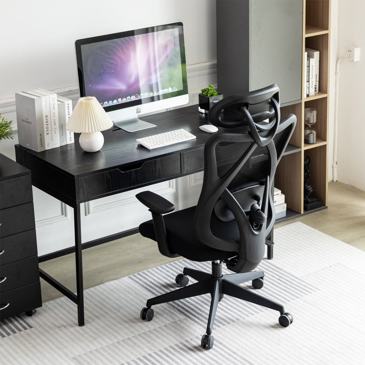 Ergonomische Bureaustoel - Bureaustoelen voor volwassenen - Ergonomische bureaustoel - Verstelbare zitdiepte - Onderstel van aluminiumlegering - Maximale belasting 150KG - zwart