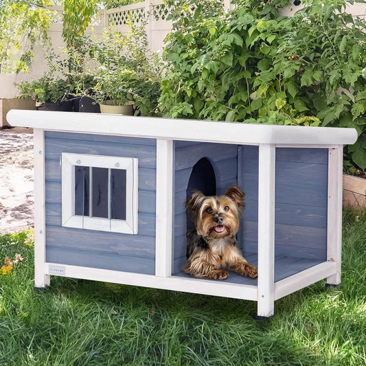 Wooden Cat House Outdoor Cat Kennels - One Room and Lounge - Asphalt Roof - Outdoor Dog Houses