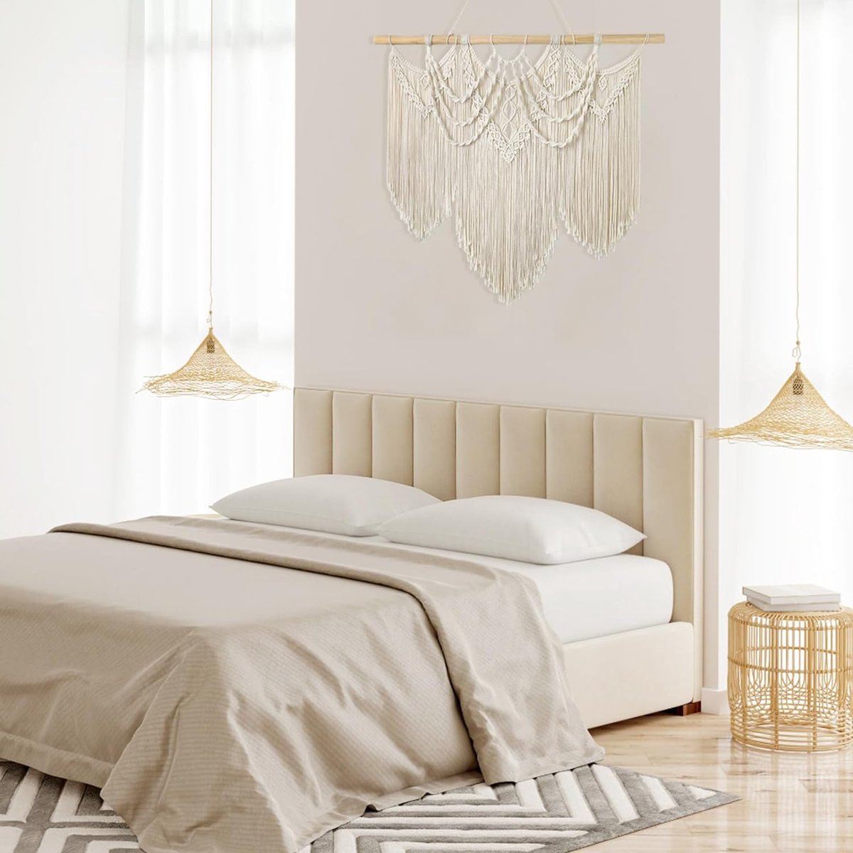 Grote macramé wandhanger, Boheems chic, geweven wandtapijt, boho, wanddecoratie, katoenen touw, wandtapijt, muurdecoratie, kunsthandwerk voor slaapkamer, woonkamer, woning, wandgordijn,