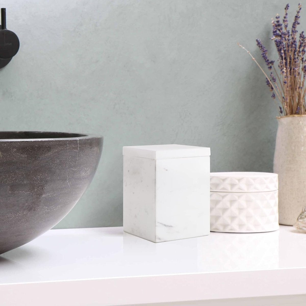 Natural Marble Salt Cellar Spice Container with Lid Countertop Kitchen Decoration Storage Salt Pepper Container Butter Dish and Tea Container White