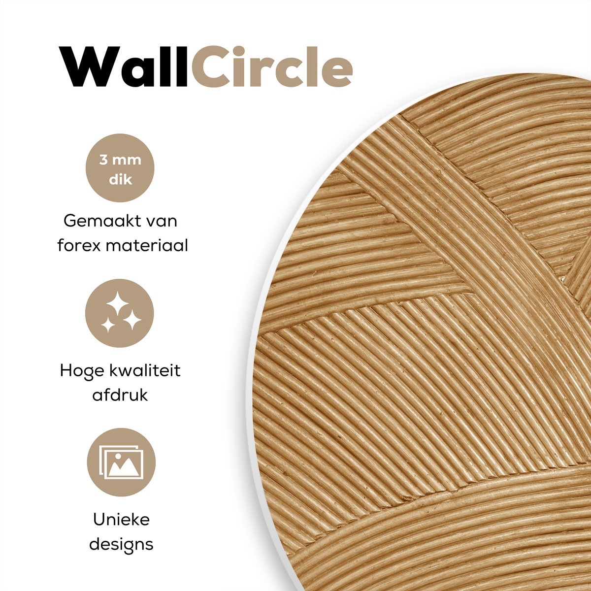 WallCircle® Wandcirkel 90 x 90 cm - Muurcirkel Structuur - Natuur - Rotan Kunst - Natuurlijk Modern - Muurdecoratie woonkamer - Wanddecoratie slaapkamer - Kamer decoratie accessoires - Ronde schilderijen - Woonaccessoires cirkel binnen
