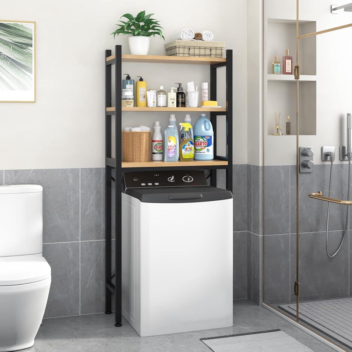 About the Clamshell Washing Machine Storage Rack - Space-saving and multifunctional - Bathroom Storage Rack - Black Washing Machine Rack