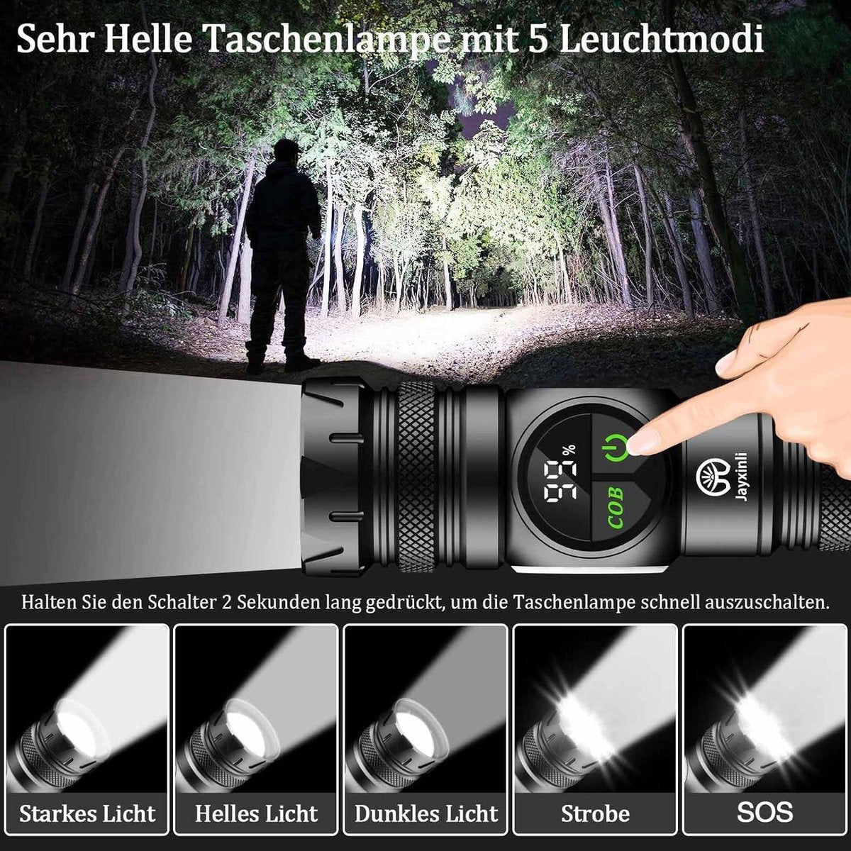 30.000 lumen magneet led zaklamp USB oplaadbaar - extreem heldere zaklamp - lcd vermogensindicator - sterke COB zaklamp - 9 lichtmodi - zoom