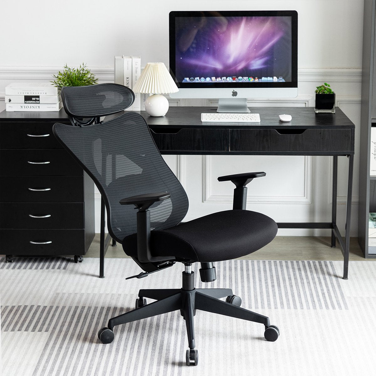 Ergonomische Bureaustoel - Bureaustoelen voor volwassenen - Ergonomische bureaustoel - Verstelbare zitdiepte - Onderstel van aluminiumlegering - Maximale belasting 150KG - zwart