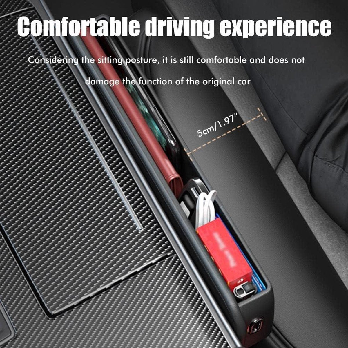 Car seat organiser van PU-leer - universele zijzak organiser met opbergvakken voor autoaccessoires, mobiele telefoons, kaarten en sleutels